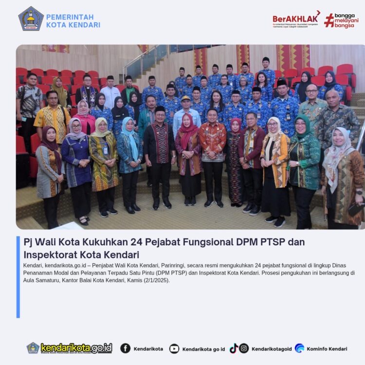 Pj Wali Kota Kukuhkan 24 Pejabat Fungsional DPM PTSP dan Inspektorat Kota Kendari