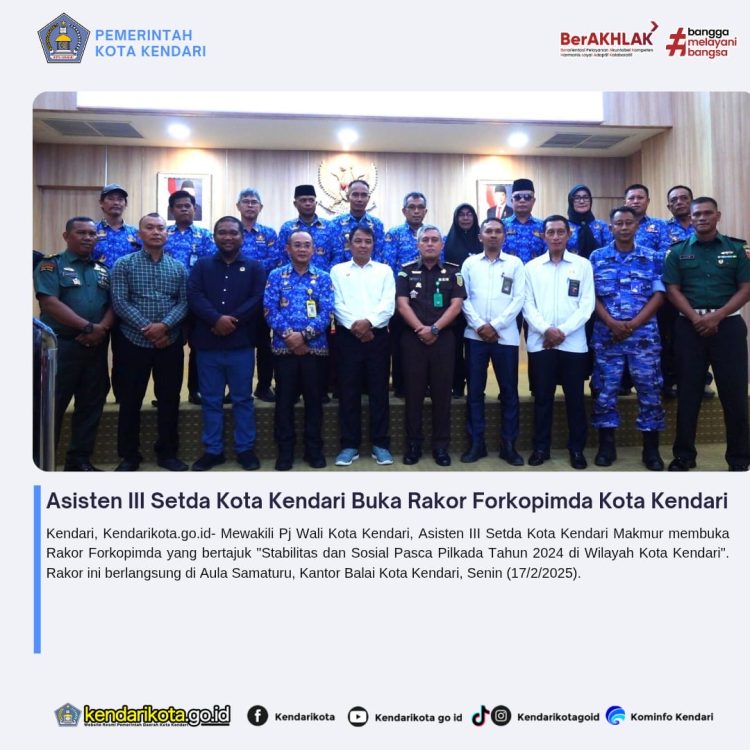 Asisten III Setda Kota Kendari Buka Rakor Forkopimda Kota Kendari