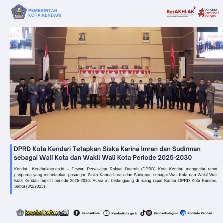 DPRD Kota Kendari Tetapkan Siska Karina Imran dan Sudirman sebagai Wali Kota dan Wakil Wali Kota Periode 2025-2030