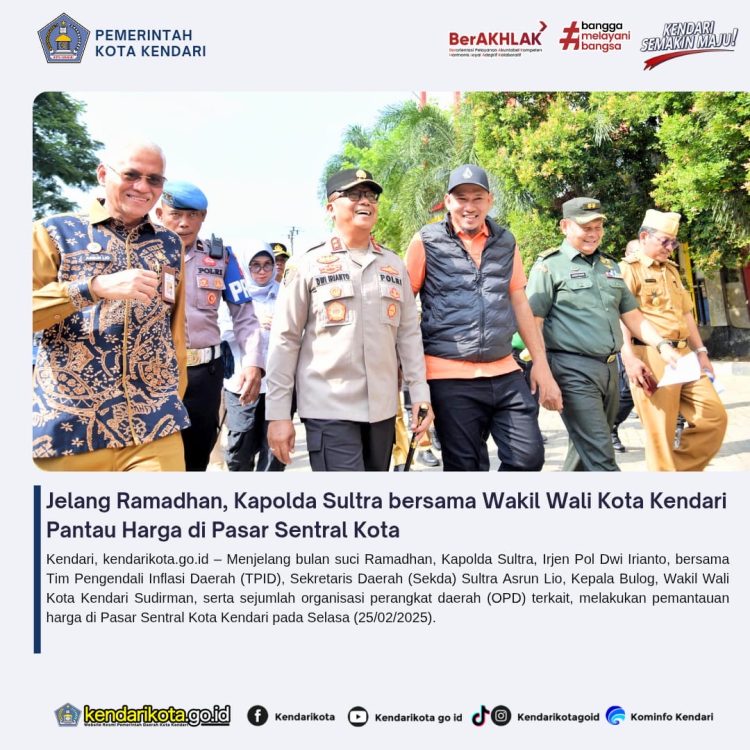 Jelang Ramadhan, Kapolda Sultra bersama Wakil Wali Kota Kendari Pantau Harga di Pasar Sentral Kota