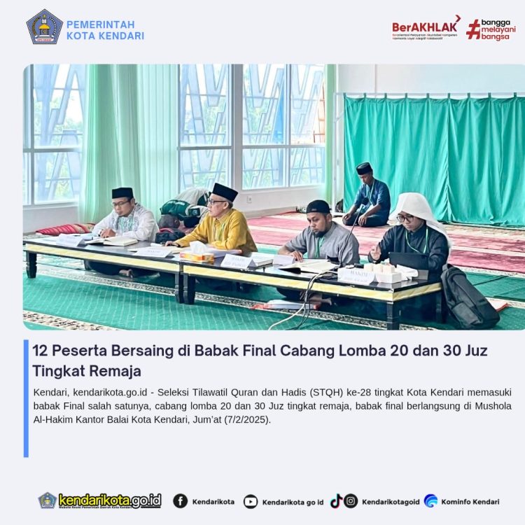 12 Peserta Bersaing di Babak Final Cabang Lomba 20 dan 30 Juz Tingkat Remaja