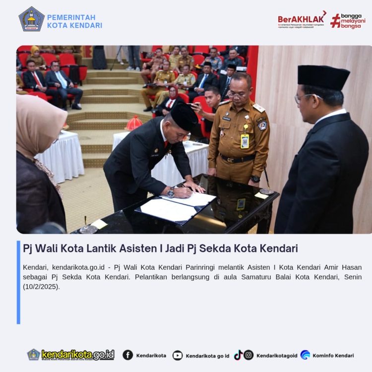 Pj Wali Kota Lantik Asisten I Jadi Pj Sekda Kota Kendari