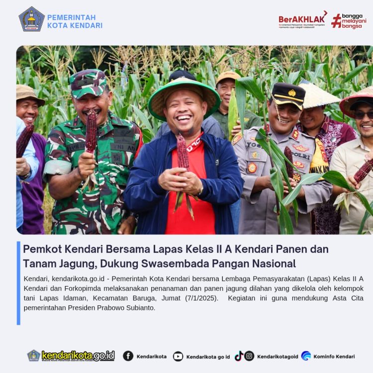 Pemkot Kendari Bersama Lapas Kelas II A Kendari Panen dan Tanam Jagung, Dukung Swasembada Pangan Nasional