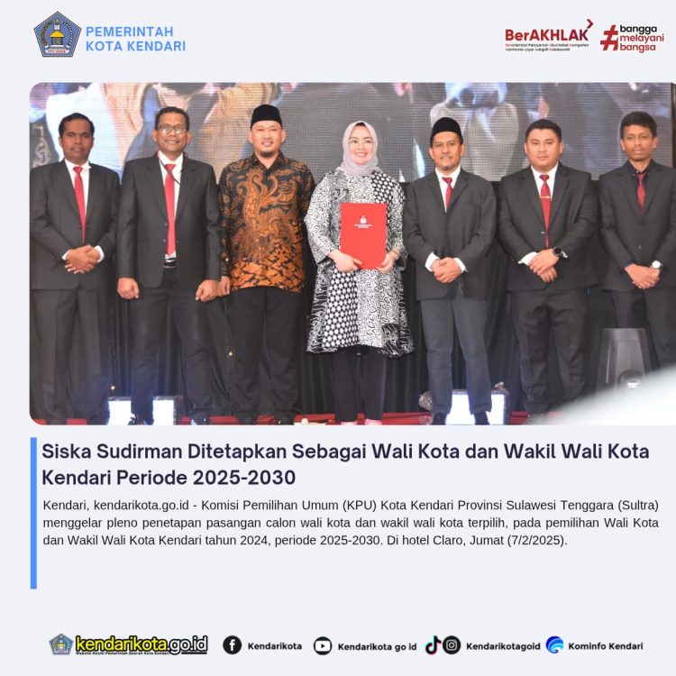 Siska-Sudirman Ditetapkan Sebagai Wali Kota dan Wakil Wali Kota Kendari Periode 2025-2030