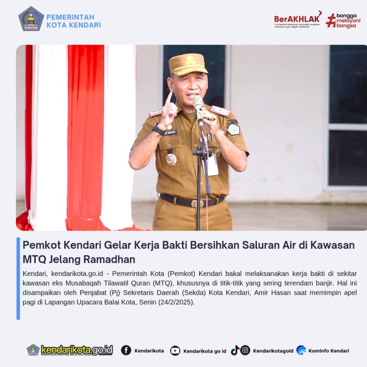 Pemkot Kendari Gelar Kerja Bakti Bersihkan Saluran Air di Kawasan MTQ Jelang Ramadhan