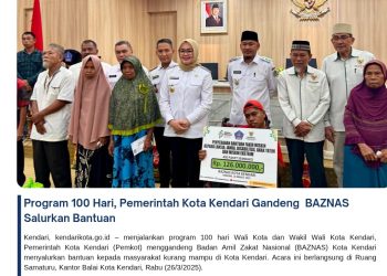 Program 100 Hari, Pemerintah Kota Kendari Gandeng BAZNAS Salurkan Bantuan