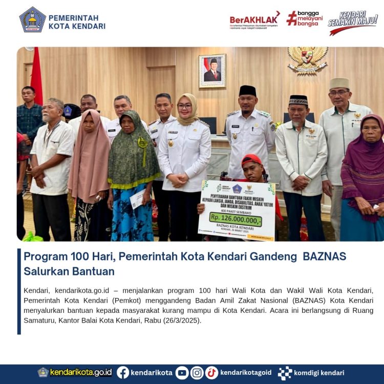 Program 100 Hari, Pemerintah Kota Kendari Gandeng BAZNAS Salurkan Bantuan