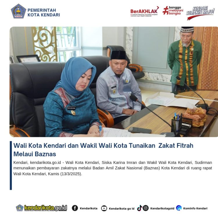 Wali Kota Kendari dan Wakil Wali Kota Tunaikan Zakat Fitrah Melaui Baznas