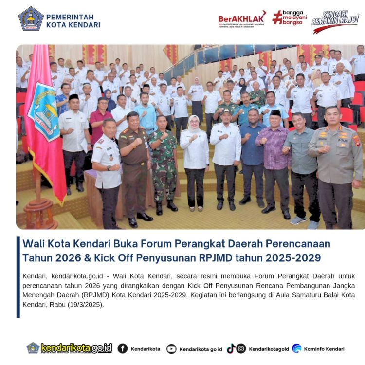 Wali Kota Kendari buka Forum Perangkat Daerah Perencanaan tahun 2026 & Kick Off Penyusunan RPJMD tahun 2025-2029