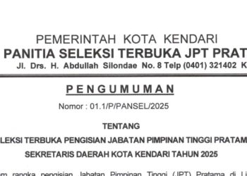 [PENGUMUMAN] Seleksi Terbuka Pengisian Jabatan Pimpinan Tinggi Pratama Sekretaris Daerah Kota Kendari Tahun 2025
