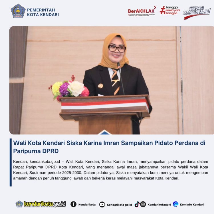 Wali Kota Kendari Siska Karina Imran Sampaikan Pidato Perdana di Paripurna DPRD