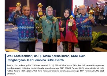 Wali Kota Kendari, dr. Hj. Siska Karina Imran, SKM, Raih Penghargaan TOP Pembina BUMD 2025