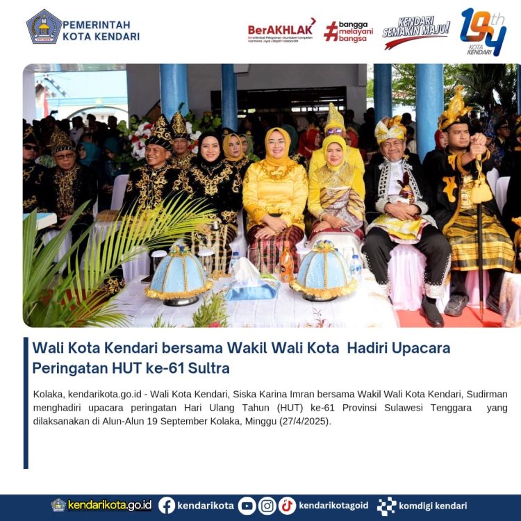 Wali Kota Kendari bersama Wakil Wali Kota Hadiri Upacara Peringatan HUT ke-61 Sultra