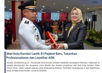 Wali Kota Kendari Lantik 61 Pejabat Baru, Tekankan Profesionalisme dan Loyalitas ASN