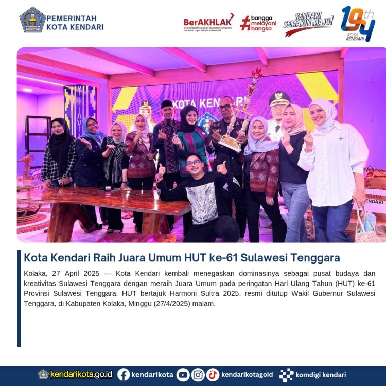 Kota Kendari Raih Juara Umum HUT ke-61 Sulawesi Tenggara