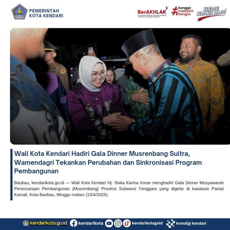 Wali Kota Kendari Hadiri Gala Dinner Musrenbang Sultra, Wamendagri Tekankan Perubahan dan Sinkronisasi Program Pembangunan