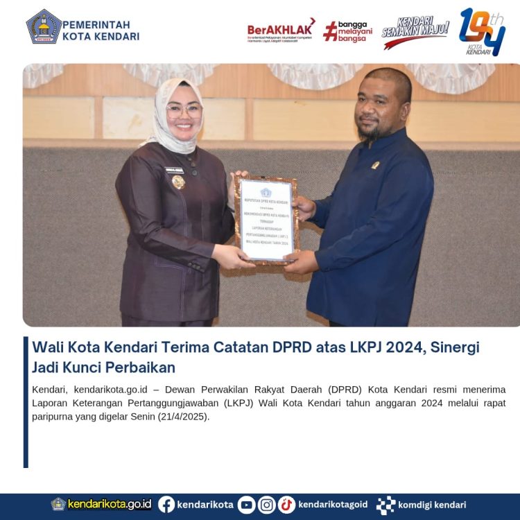 Wali Kota Kendari Terima Catatan DPRD atas LKPJ 2024, Sinergi Jadi Kunci Perbaikan