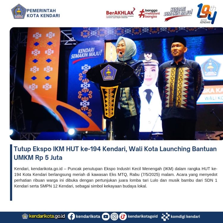 Tutup Ekspo IKM HUT ke-194 Kendari, Wali Kota Launching Bantuan UMKM Rp 5 Juta