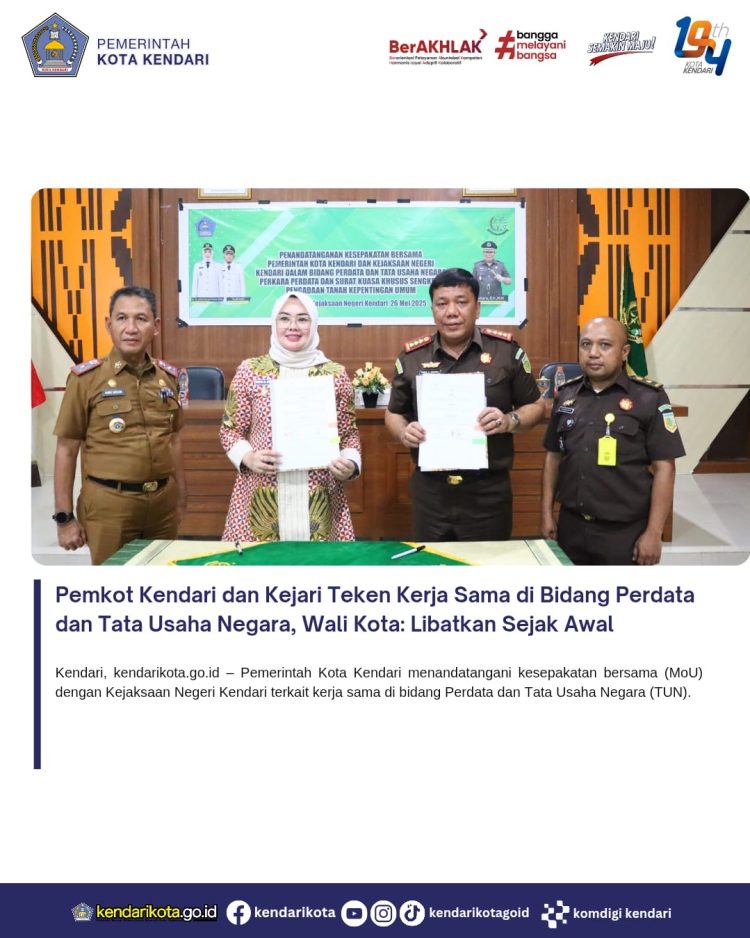 Pemkot Kendari dan Kejari Teken Kerja Sama di Bidang Perdata dan Tata Usaha Negara, Wali Kota: Libatkan Sejak Awal