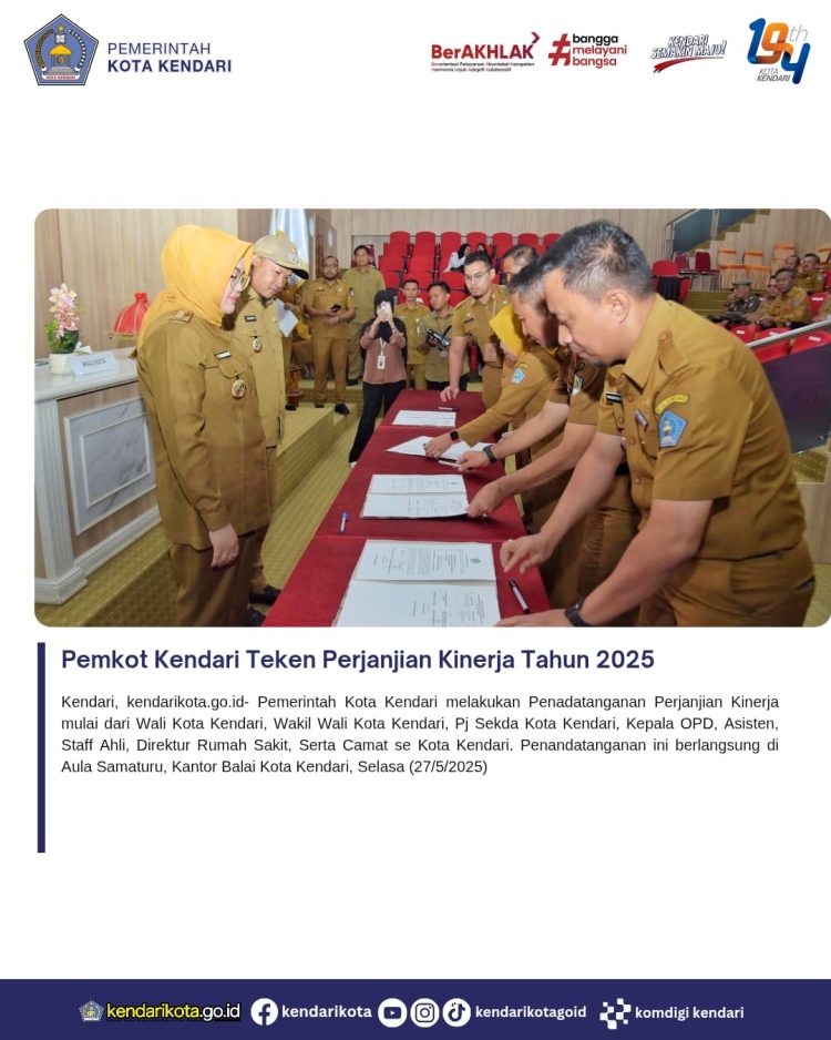 Pemkot Kendari Teken Perjanjian Kinerja Tahun 2025