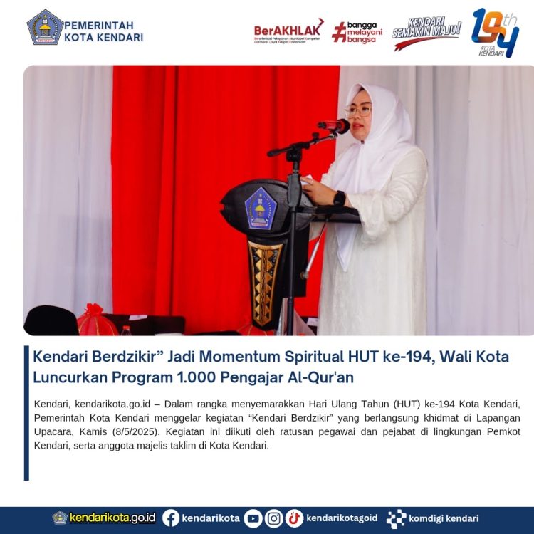 Kendari Berdzikir” Jadi Momentum Spiritual HUT ke-194, Wali Kota Luncurkan Program 1.000 Pengajar Al-Qur’an