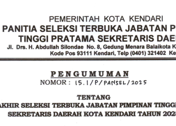 [PENGUMUMAN] HASIL AKHIR SELEKSI TERBUKA JPT PRATAMA SEKRETARIS DAERAH KOTA KENDARI 2025