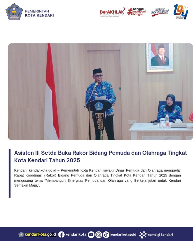Asisten III Setda Buka Rakor Bidang Pemuda dan Olahraga Tingkat Kota Kendari Tahun 2025