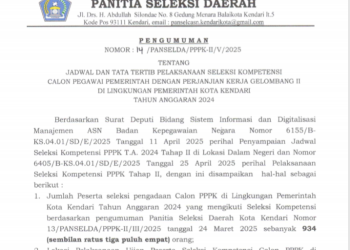 Pengumuman : Jadwal dan Tatib Pelaksanaan Seleksi Kompetensi Calon PPPK Gelombang II Pemkot Kendari