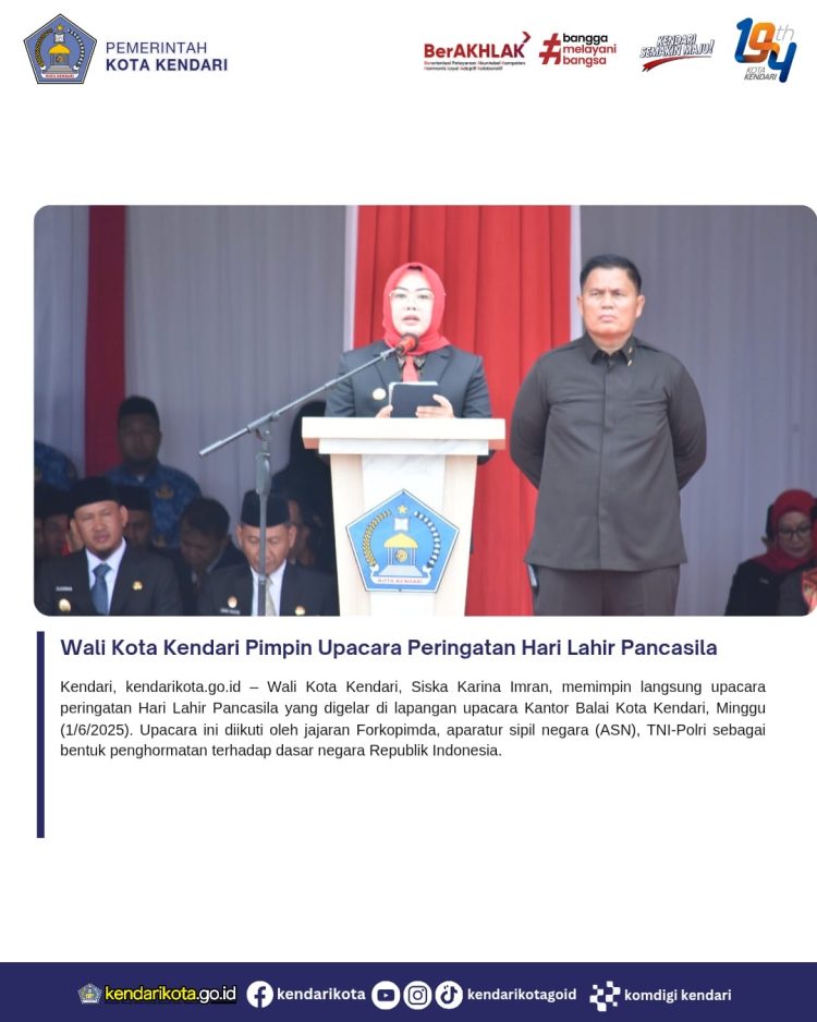 Wali Kota Kendari Pimpin Upacara Peringatan Hari Lahir Pancasila