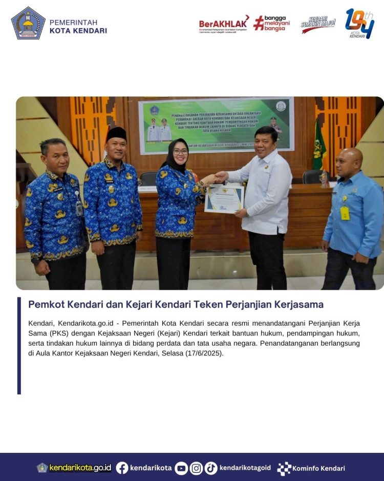 Pemkot Kendari dan Kejari Kendari Teken Perjanjian Kerjasama