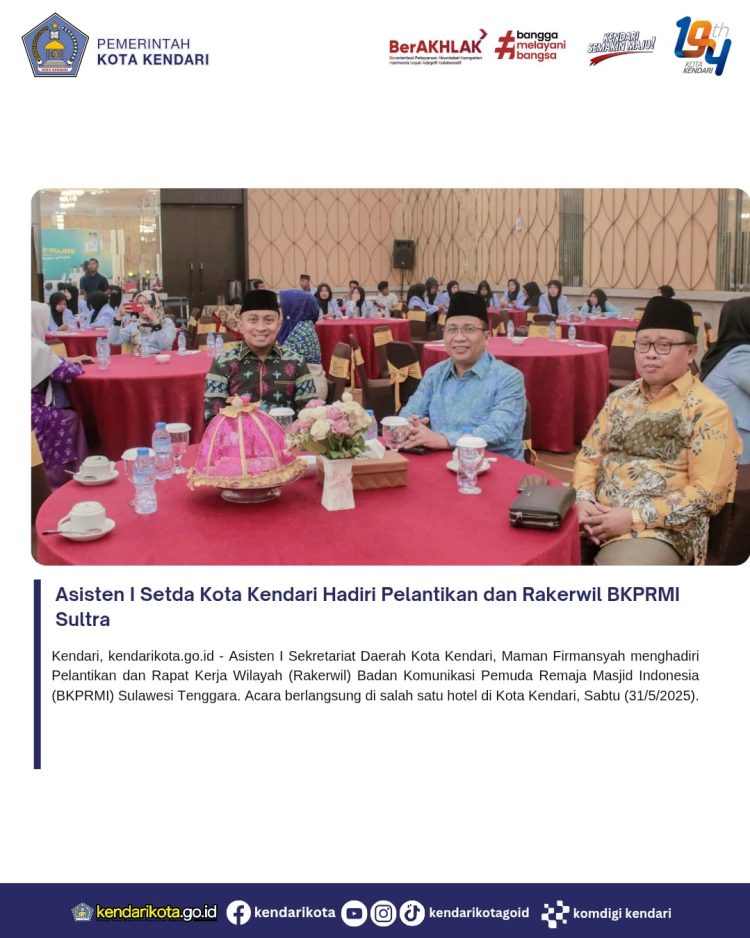Asisten I Setda Kota Kendari Hadiri Pelantikan dan Rakerwil BKPRMI Sultra