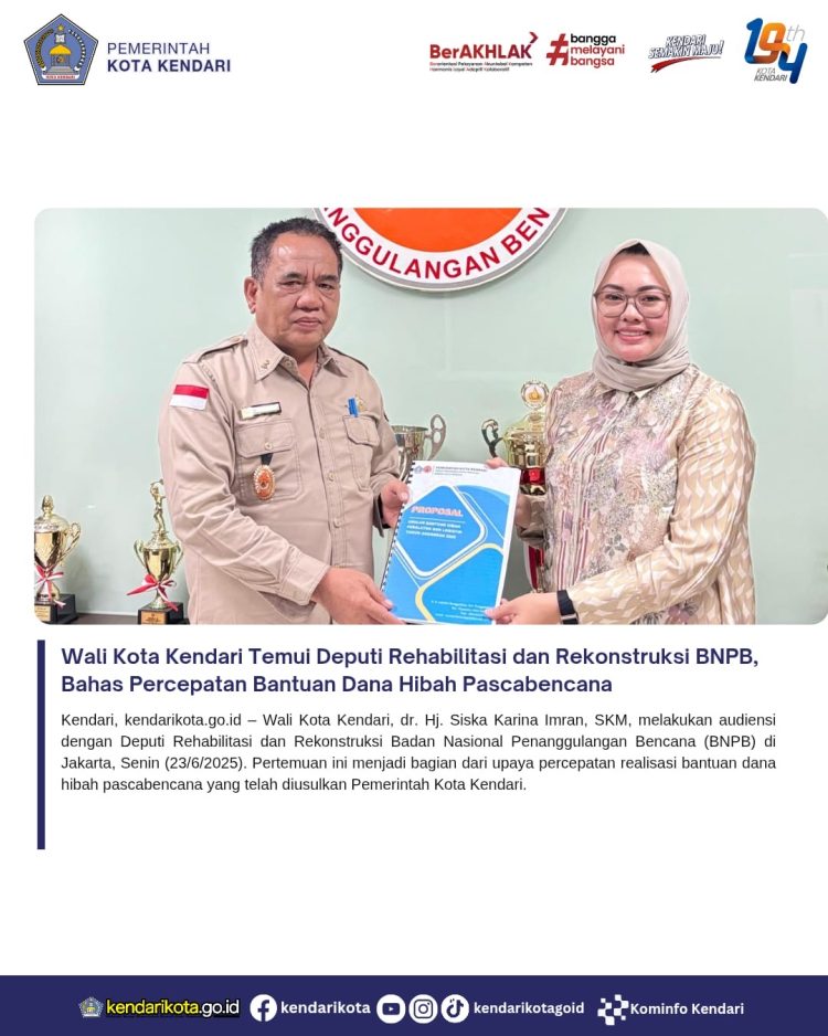 Wali Kota Kendari Temui Deputi Rehabilitasi dan Rekonstruksi BNPB, Bahas Percepatan Bantuan Dana Hibah Pascabencana