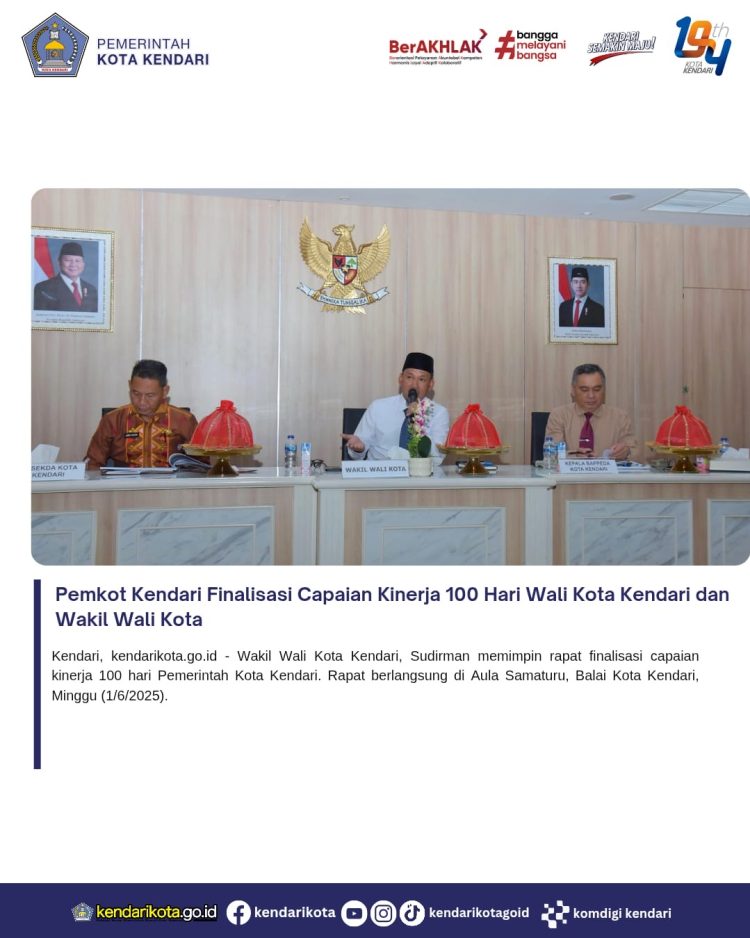 Pemkot Kendari Finalisasi Capaian Kinerja 100 Hari Wali Kota Kendari dan Wakil Wali Kota