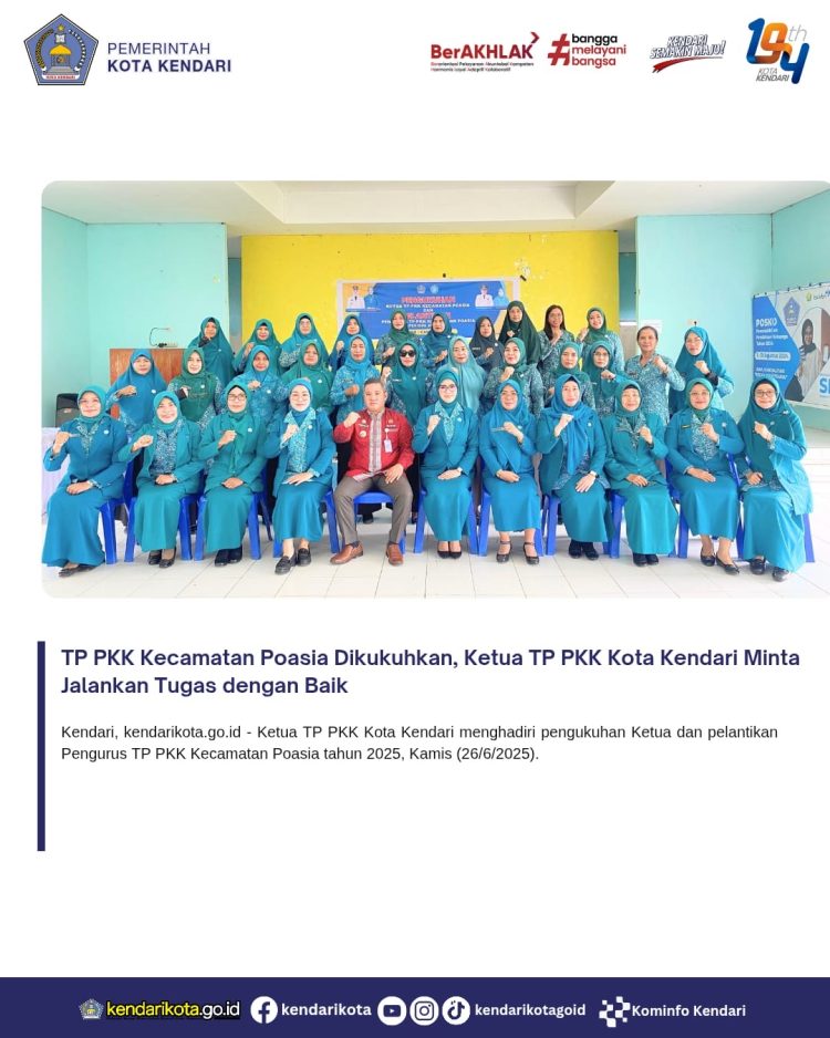 TP PKK Kecamatan Poasia Dikukuhkan, Ketua TP PKK Kota Kendari Minta Jalankan Tugas dengan Baik