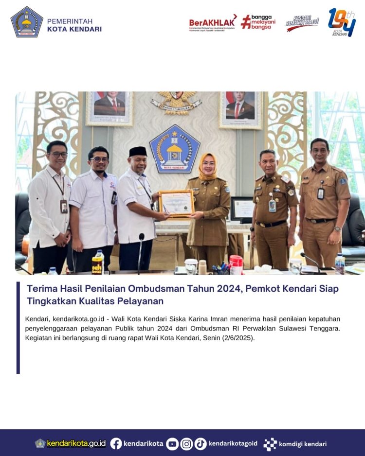 Terima Hasil Penilaian Ombudsman Tahun 2024, Pemkot Kendari Siap Tingkatkan Kualitas Pelayanan