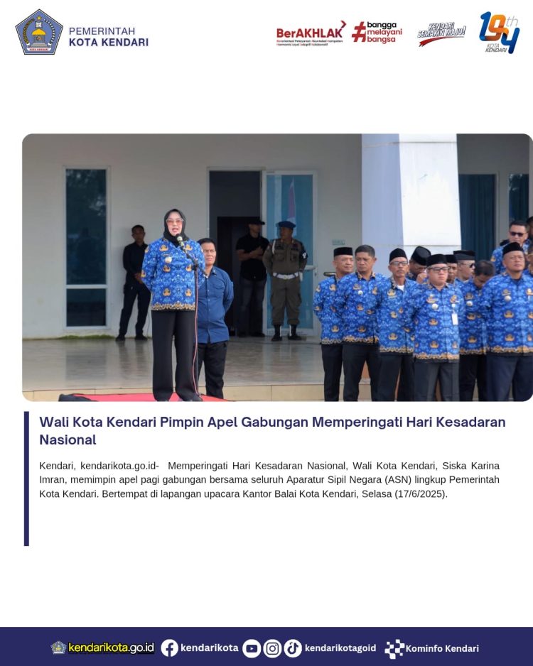 Wali Kota Kendari Pimpin Apel Gabungan Memperingati Hari Kesadaran Nasional