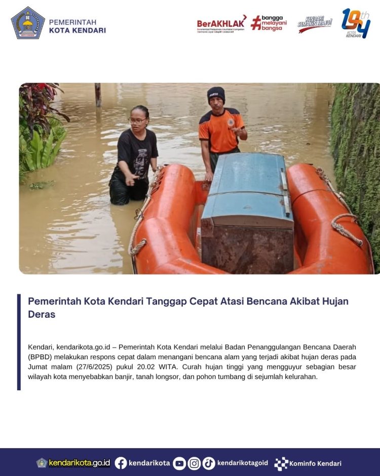 Pemerintah Kota Kendari Tanggap Cepat Atasi Bencana Akibat Hujan Deras