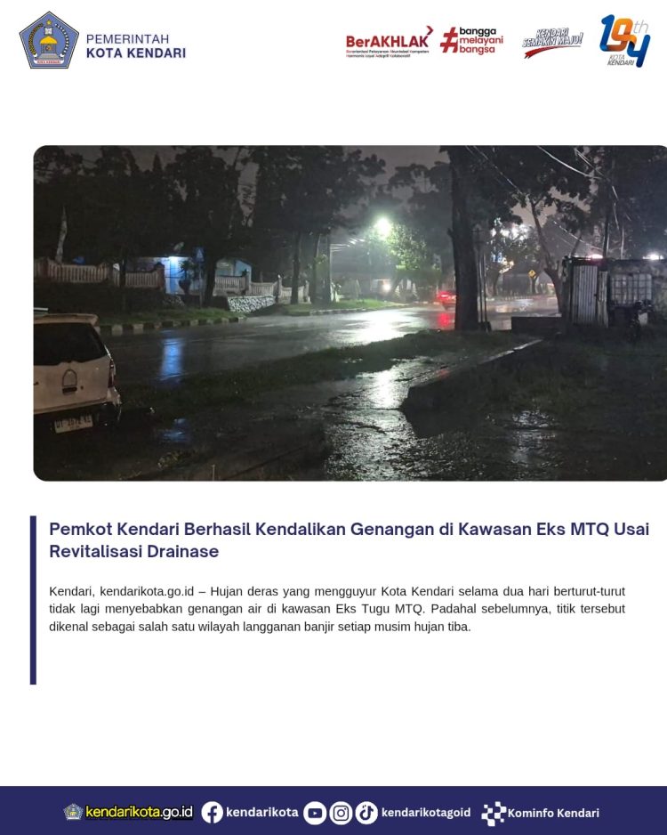 Pemkot Kendari Berhasil Kendalikan Genangan di Kawasan Eks MTQ Usai Revitalisasi Drainase