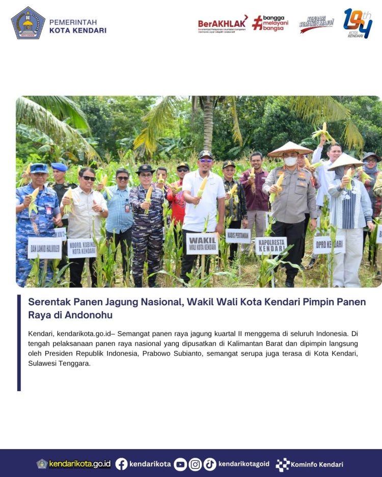 Serentak Panen Jagung Nasional, Wakil Wali Kota Kendari Pimpin Panen Raya di Andonohu
