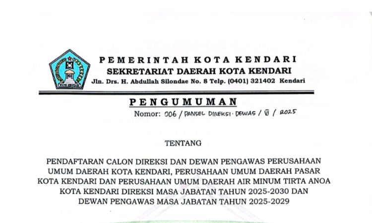 Pengumuman Pendaftaran Calon Direksi dan Dewan Pengawas Perumda 2025