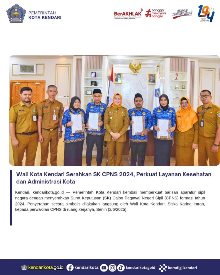 Wali Kota Kendari Serahkan SK CPNS 2024, Perkuat Layanan Kesehatan dan Administrasi Kota