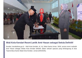 Wali Kota Kendari Resmi Lantik Amir Hasan sebagai Sekda Definitif