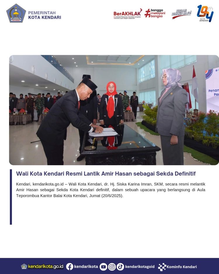Wali Kota Kendari Resmi Lantik Amir Hasan sebagai Sekda Definitif