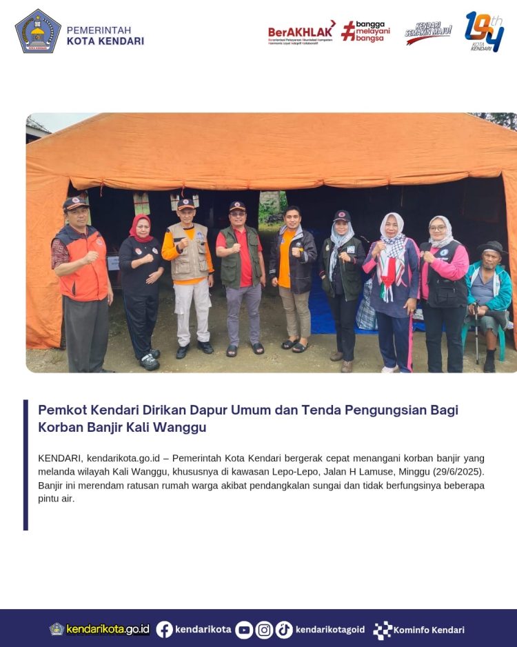 Pemkot Kendari Dirikan Dapur Umum dan Tenda Pengungsian Bagi Korban Banjir Kali Wanggu