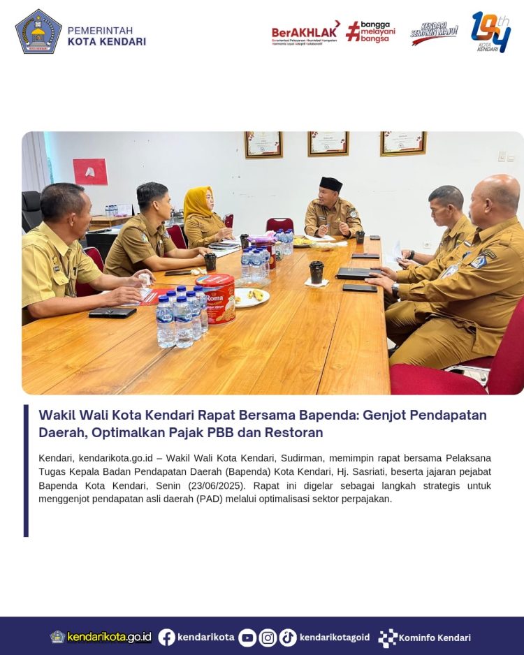 Wakil Wali Kota Kendari Rapat Bersama Bapenda: Genjot Pendapatan Daerah, Optimalkan Pajak PBB dan Restoran