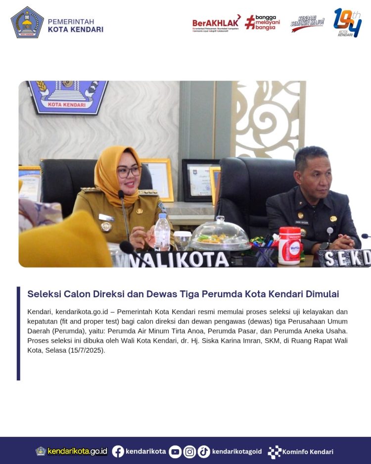 Seleksi Calon Direksi dan Dewas Tiga Perumda Kota Kendari Dimulai