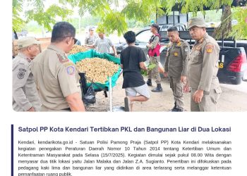 Satpol PP Kota Kendari Tertibkan PKL dan Bangunan Liar di Dua Lokasi