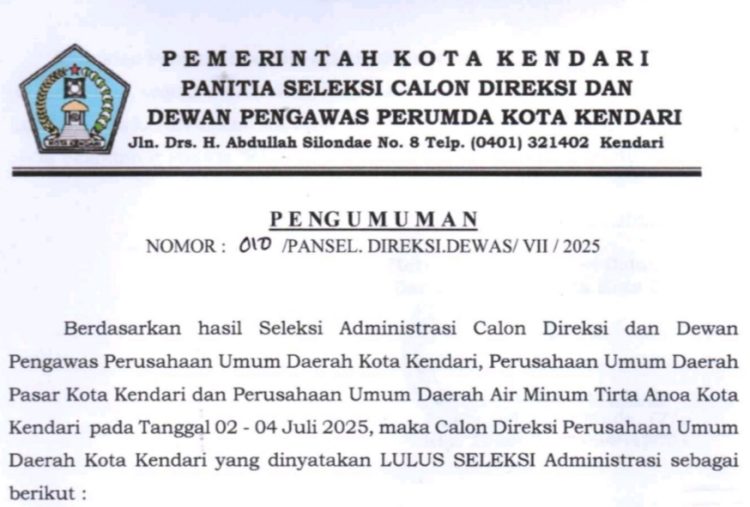 [Pengumuman] Hasil Seleksi Administrasi Perumda 2025