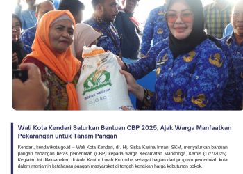 Wali Kota Kendari Salurkan Bantuan CBP 2025, Ajak Warga Manfaatkan Pekarangan untuk Tanam Pangan
