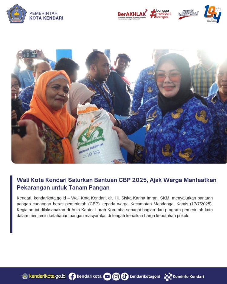 Wali Kota Kendari Salurkan Bantuan CBP 2025, Ajak Warga Manfaatkan Pekarangan untuk Tanam Pangan